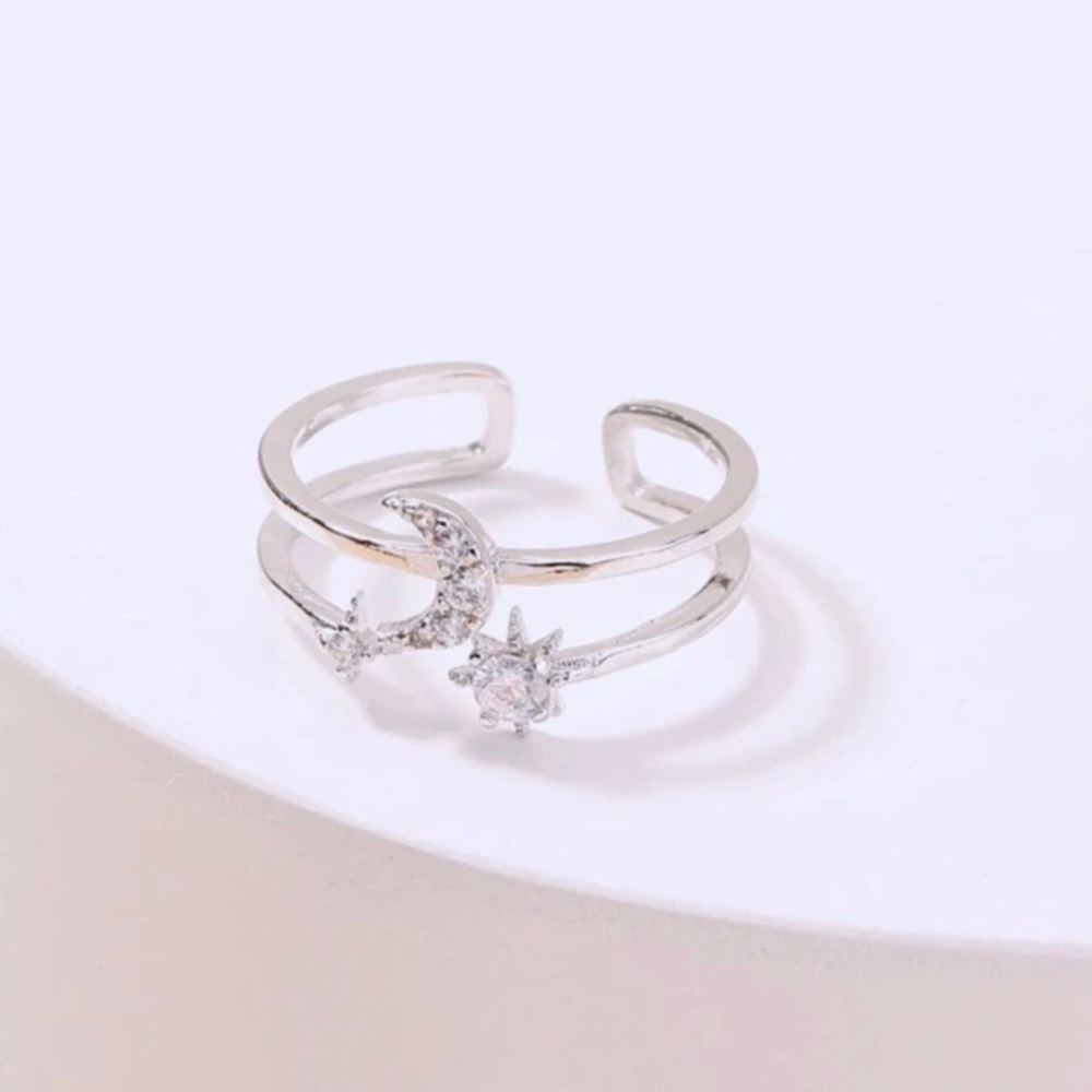 Silver Rhinestone Moon & Stars Ring - Picture 3 of 6